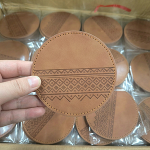 Wholesale Custom Logo PU Leather Coasters Anti-Slip Heat Resistant Drink Coasters for Home Bar Office Promotional Gifts