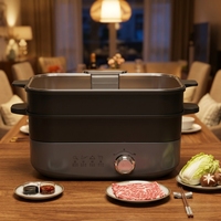 Batterie de cuisine électrique de haute qualité 5L/6L avec motif carré poêle en verre/couvercle en aluminium économiseur d'énergie prise américaine pour les hôtels utilisation RV