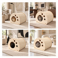 Maison pour chat rectangulaire confortable et ventilée en bois massif, abri pour animaux de compagnie avec circulation d'air naturelle, robuste et fixée par vis, pour intérieur