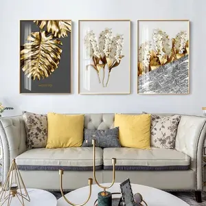 Affiche murale abstraite avec image de plante dorée, décoration de salon, Style moderne, feuille imprimée acrylique, plantes dorées, Art, peinture en résine