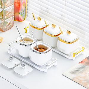 Bocaux à sel en céramique avec couvercles et poignée, taille M, pour le stockage des condiments à la maison - Product Image 1