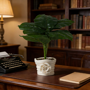 Jardinière en céramique à imprimé floral avec <span class=keywords><strong>eucalyptus</strong></span> artificiel suspendu - Décoration de patio extérieur/intérieur - Product Image 5