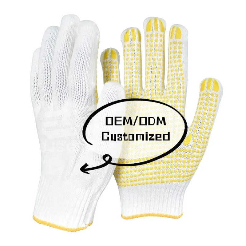 Groothandel China Goedkopere Prijs Één Kant Pvc Dot Witte Katoenen Handschoenen Voor Werk Industriële Veiligheid Hittebestendige Werkhandschoenen