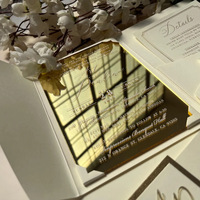 Porte-invitation de mariage en acrylique pliable sur trois volets, personnalisé en usine, haut de gamme, avec miroir et impression bronzée