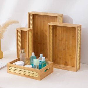 Wooden Storage <b>Box</b> Rectangle Mesh Side Desk Organizer For Cosmetic And Snack Storage - Product Image 1