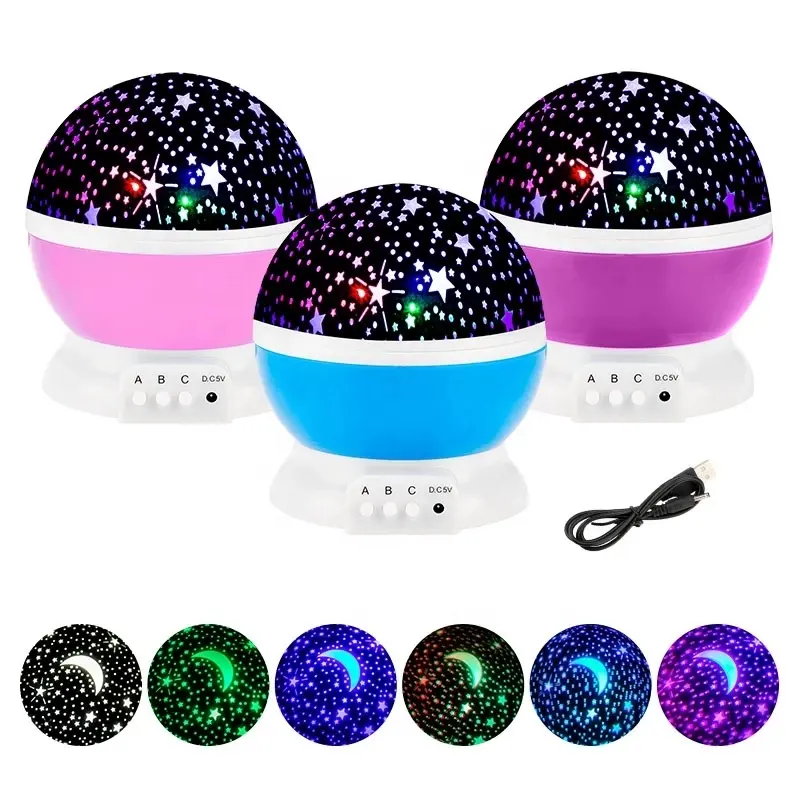 Led Batterij Usb Star Projector Lamp Kinderen Slaapkamer Baby Nachtlampje Decor Rotating Starry Maan Projectie Tafellamp