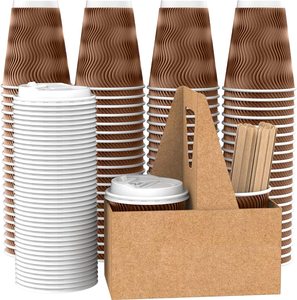 Rimpel Muur Papier Koffiekopjes Met Deksels En Rietjes 12 Oz (<span class=keywords><strong>100</strong></span> Set) Hete Papieren Beker Met Deksel Voor Dranken Espresso - Product Image 1