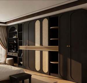 Armoire de rangement pour vêtements sur mesure en bois massif avec étagères réglables, rails de suspension et armoires à chaussures pour l'organisation de la chambre - Product Image 2