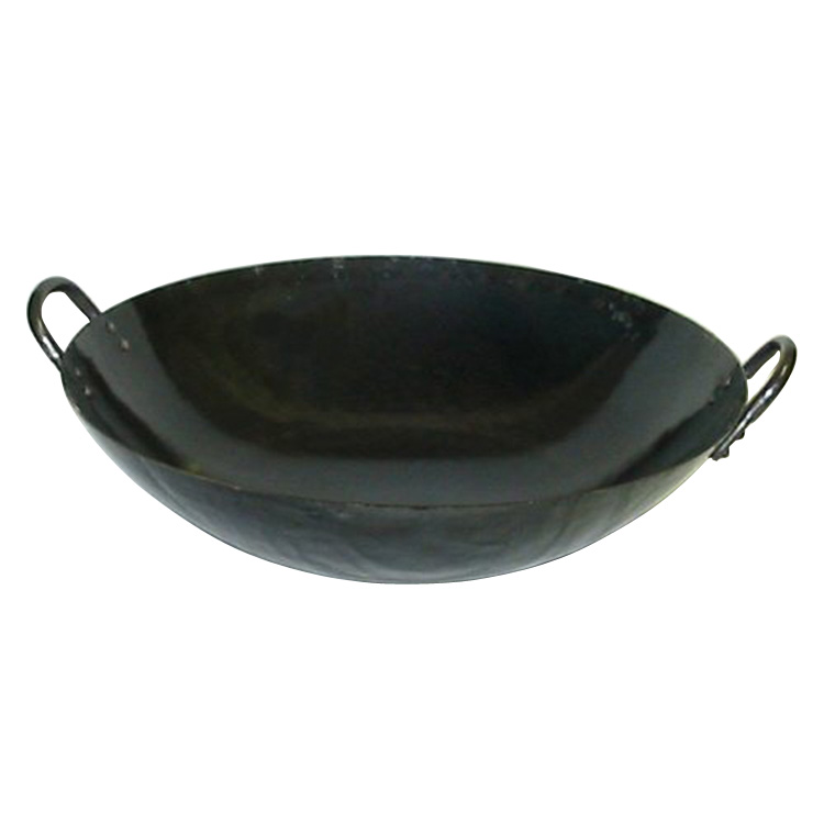 Practical Black Round Bottom Enamel Carbon Steel Wok With Two Metal Handles