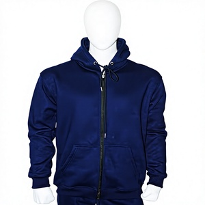 เสื้อฮู้ดซิปโอเวอร์ไซส์สีน้ำเงินกรมท่าสำหรับผู้ชาย 450 GSM ผ้าฝ้ายฟลีซหนานุ่ม 100% มีกระเป๋าหน้า ปักโลโก้แบบตรงรุ่น ทรงปกติ - Product Image 1