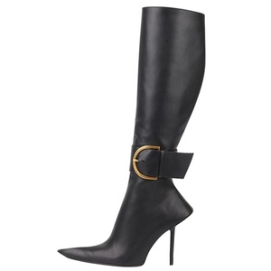 Botas de tacón alto fino y punta fina hasta la rodilla para mujer, hechas a medida con hebilla de moda, talla grande 43 - Product Image 5