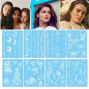 Nouveau blanc temporaire étanche <span class=keywords><strong>tatouage</strong></span> autocollants lune <span class=keywords><strong>étoile</strong></span> dentelle bras main Art pour mariage maquillage visage et cou maquillage - Product Image 3