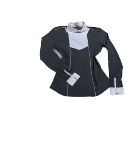 Camisa de equitación de cuero PU para mujer, corte ajustado, que absorbe la humedad, con cierre de cremallera, lavable a máquina, estilo moderno, color negro y blanco. - Product Image 1