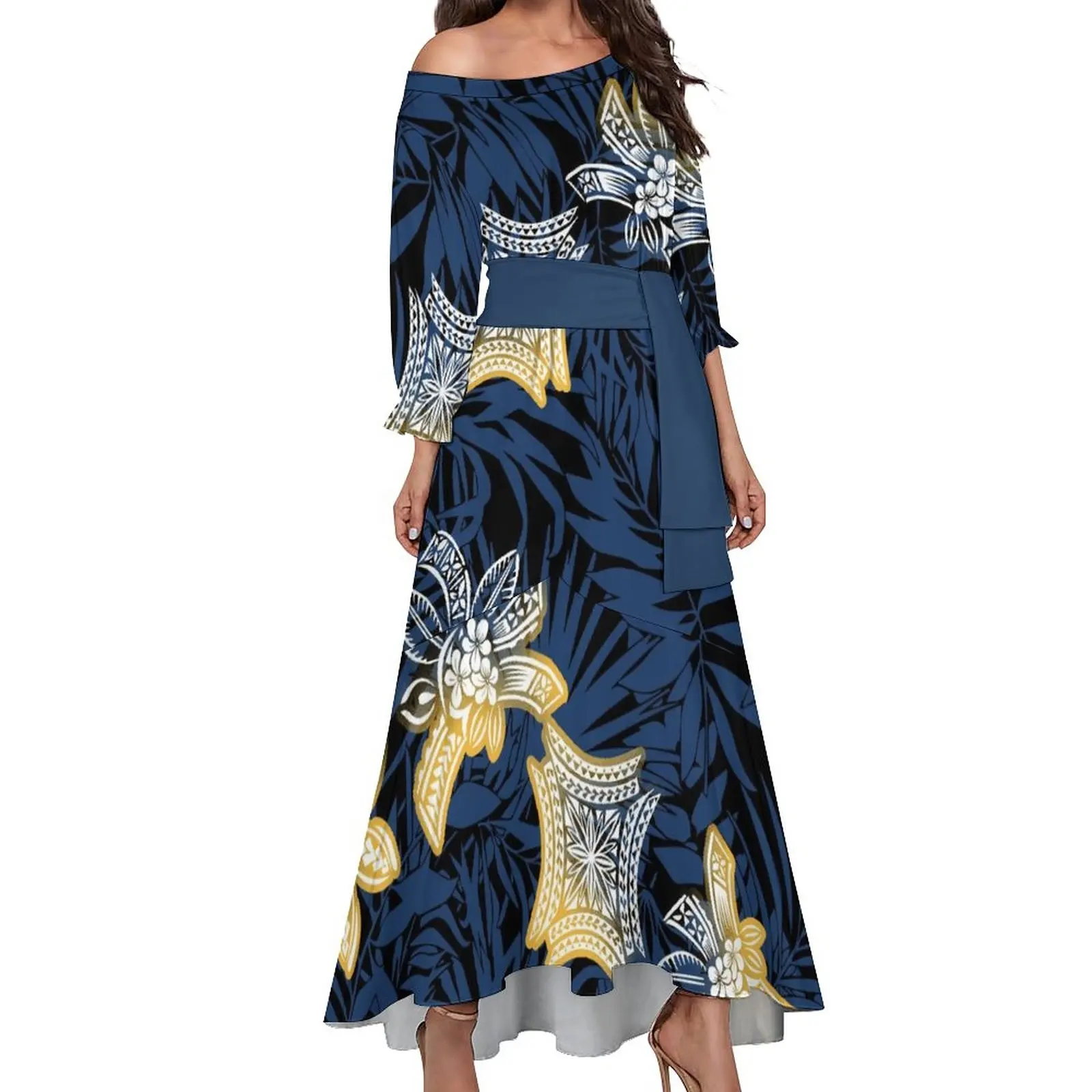 pacific island tropical floral print mermaid dress for party polynesian tribal design sexy off shoulder women long dress