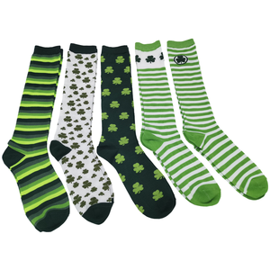 St. Patrick's Day Knee Thin Crew <b>Socks</b> | Lucky Clover Collection | 6 Unique Green Patterns Knitted Cuff <b>Moisture</b>-Wicking - Product Image 1
