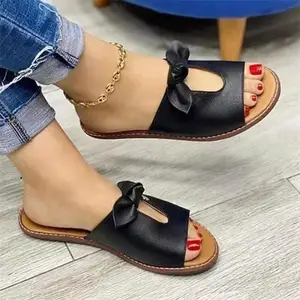 Foreign trade large size women's sandals 2023 new summer bow hollowed-out ladies slippers European and American sandals women