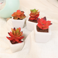 Lot de 4 mini plantes succulentes artificielles rouges décoratives en pot avec pot en céramique carré pour bureau, intérieur, cadeau, ornement