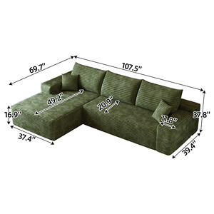 Cloud Sectional <b>Sofa</b> L-Shape Chaise Modern Modular Convertible Deep Seat No Assembly Required Plush Corduroy Fabric Apartment - Product Image 6