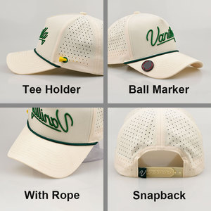 Casquettes de baseball 5 panneaux personnalisées avec logo brodé, en polyester imperméable, perforations découpées au laser, avec porte-tee de golf - Product Image 2