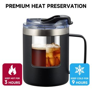 2024 새로운 사용자 정의 로고 누출 방지 12Oz 스테인레스 스틸 단열 캠핑 여행 커피 머그 손잡이와 뚜껑과 우유 컵 - Product Image 5