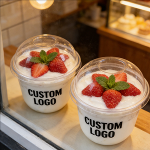 Personalised Clear PP Plastic <b>Ice</b> Cream Dessert <b>Cups</b> Lids Rounded Bottom 90mm 5oz 8oz Disposable Takeaway Containers Dessert - Product Image 3
