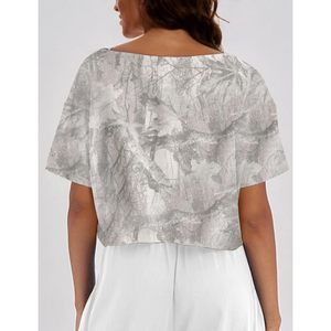 FOXA Camiseta corta con hombros descubiertos para mujer, camiseta deportiva de manga corta con cuello barco, camiseta holgada transpirable de verano - Product Image 4