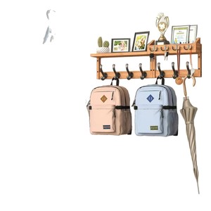Wooden Wall Mounted Coat Rack With <b>Shelf</b> And <b>Hooks</b> For Entryway Storage Organizing Clothes Bags Keys Durable Design - Product Image 5