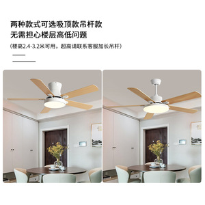 Ventilateur de plafond LED 52 pouces pour salon intérieur, pales en bois rustiques, cage industrielle, finition noir mat - Product Image 3
