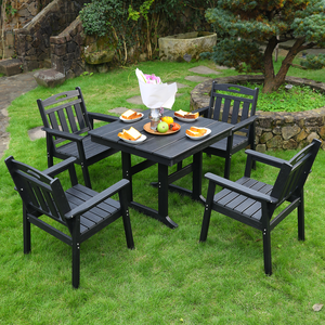 HDPE <b>Outdoor</b> Patio Dining Set 1 <b>Table</b> 4 Chairs With Sunshade Holes For Garden Use - Product Image 2
