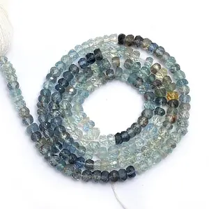 来自印度的天然苔藓海蓝宝石刻面Rondelle宝石珠子