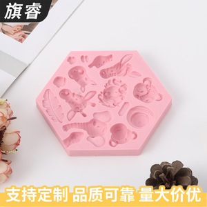 Forest Animal Silicone Mold Hexagon Pink For Cake Decorating DIY Fondant Chocolate Molds Themed Party Supplies - Product Image 5