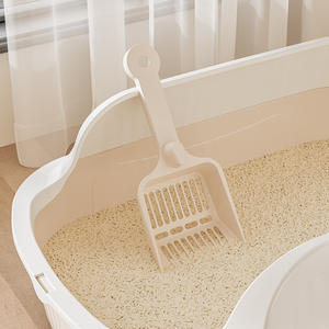 Bac à litière pour chat de forme ovale en matériau PP, blanc crème, spatule incluse, pour chats de petite et grande taille, type ouvert - Product Image 1