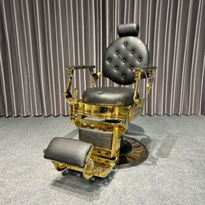 Fauteuil de barbier rétro pour hommes avec accoudoirs rotatifs en métal, pivotant à 360 degrés, réglable en hauteur, <span class=keywords><strong>repose</strong></span>-pieds pour salon de coiffure - Product Image 1