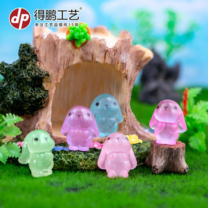 Cute Droopy Eared Bunny Resin Doll Miniature <b>Ornament</b> For Desk <b>Car</b> Decor Easter Gift Green Blue Pink Purple Compact Modern Style - Product Image 5