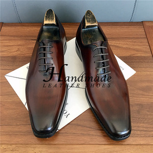 Chaussures Oxford pour hommes en cuir véritable haut de gamme, faites à la main, à bout pointu, style business formel, avec motif brocart sculpté, imperméables - Product Image 2