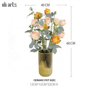 Venta Directa de Fábrica Oh Arts, Rosas Artificiales en Macetas de Cerámica Doradas, Ideales para Decoración de Sala de Estar - Product Image 2