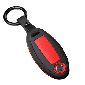 Funda de silicona con textura de carbón para llave, funda protectora personalizada con 4 botones para llave, para NISSAN