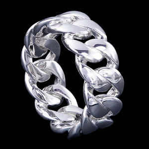 Fábrica Estoque Atacado Miami Moda Jóias 9mm Com Plain 925 Sterling Silver Hip Hop Cubano Link Anel para Homens Sem Pedra - Product Image 1
