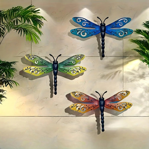 Décoration <span class=keywords><strong>murale</strong></span> en métal en forme de libellule, art de clôture de <span class=keywords><strong>jardin</strong></span> d'extérieur, décorations suspendues pour salon, chambre à coucher - Product Image 4