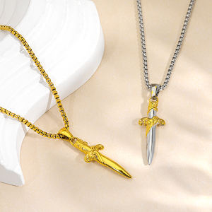 Ensemble de colliers pendentifs croix <span class=keywords><strong>en</strong></span> acier inoxydable pour hommes et femmes or <span class=keywords><strong>argent</strong></span> deux tons symbole religieux chaîne colliers pendentifs à la mode - Product Image 1