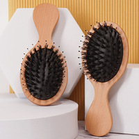 Mini brosse à cheveux en poils de sanglier naturels et nylon, petite brosse à cheveux en bois de hêtre antistatique, peigne à massage du cuir chevelu avec coussin d'air de type laser