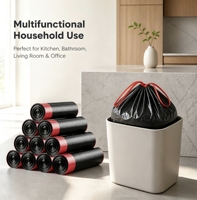 Sacs poubelles noirs personnalisés en PEHD robuste avec cordon de serrage, lot de 50, pour usage en cuisine