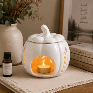 Brûleur à huile en céramique blanche en forme de citrouille, chauffe-cire, support de bougie chauffe-plat pour <span class=keywords><strong>décoration</strong></span> d'intérieur d'Halloween et d'automne - Product Image 3