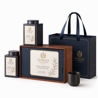 Boîte de présentation de thé personnalisée en fer blanc avec deux boîtes à thé carrées, emballage cadeau d'entreprise pour le thé