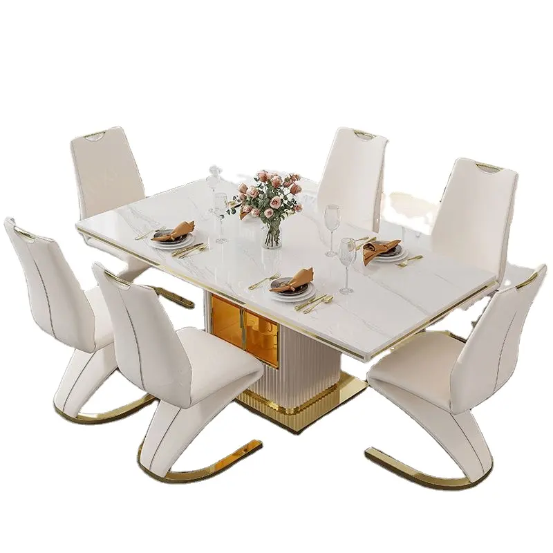 Luxury Scandinavian Rectangular Storage Marble Dining Table 8 Chairs And Chair Combination Dining Table Set Furniture