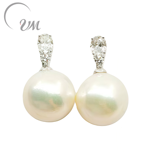 Pendientes de Platino 950 con Perlas de Agua Dulce, Corte Brillante, Certificados por NGTC, Unisex/Hombre/Mujer, Uso Diario, Joyería UM - Product Image 1