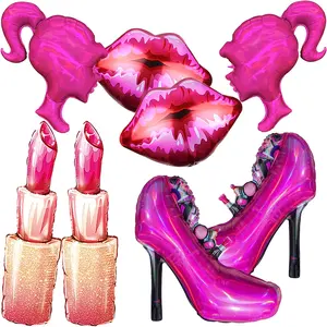 Mylar balon anak perempuan, balon sepatu hak tinggi kepala lipstik untuk rias Spa dekorasi pesta ulang tahun anak perempuan