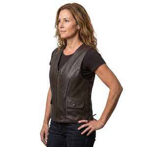 Gilet de motard sans manches en cuir PU noir pour homme Keven Impex KI-518, fermeture éclair avant et arrière, logo, avec poche et détails à lacets, collection automne - Product Image 1
