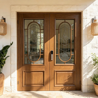 Porte d'entrée pivotante en bois massif de noyer américain naturel avec panneau latéral en verre pour maison