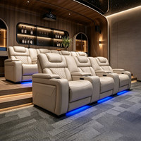 Ensemble de canapés de cinéma de luxe avec fauteuils inclinables électriques en cuir, éclairage LED, porte-gobelets et ports USB